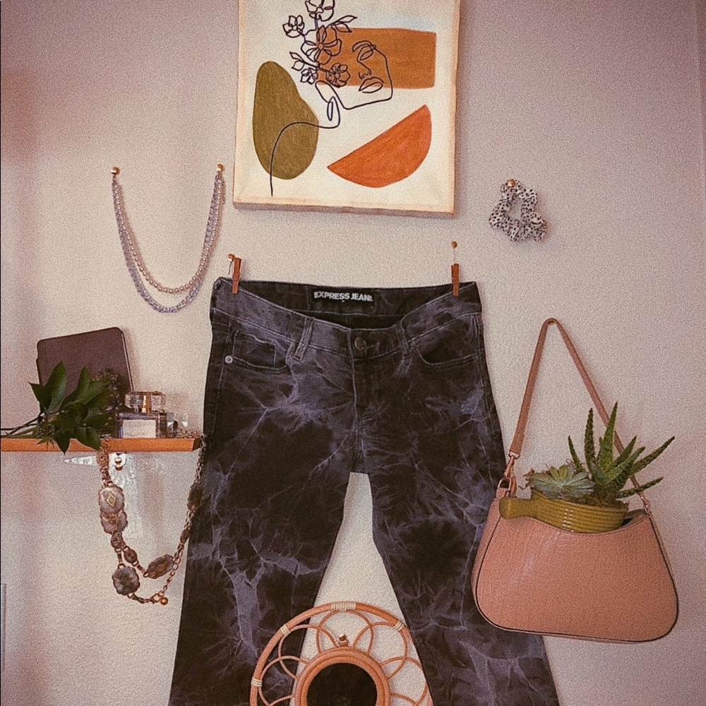 Mid rise tie dye ankle skinny jeans